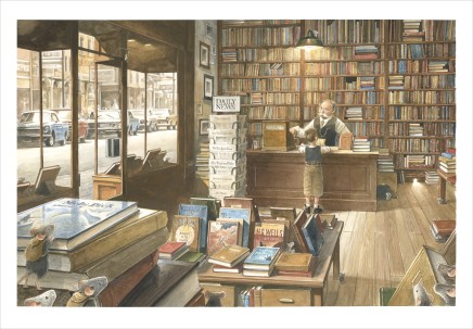 Ausstellung "Aquarell im Bilderbuch", Kunstdruck 'Die Buchhandlung', copyright Torben Kuhlmann