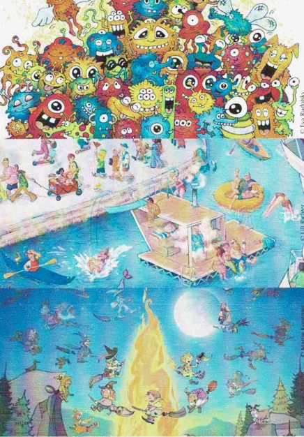 Ausstellung "Wimmelbild-Wimmelbuch", copyright (von oben nach unten) Eva Rudofsky, Lili Richter, Martin Krammer.